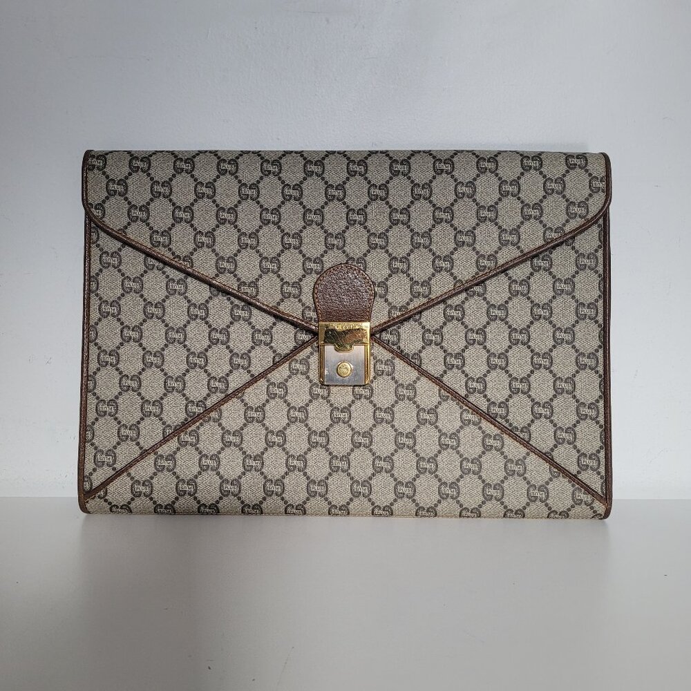 Authentic Vintage Gucci GG Plus Supreme PVC Leather Beige Portfolio